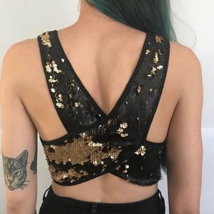Sequin cross front crop top